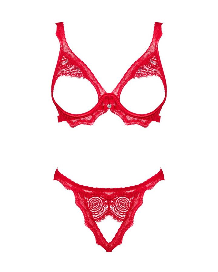 Bergamore Åben Blonde-BH & Crotchless String i Rød