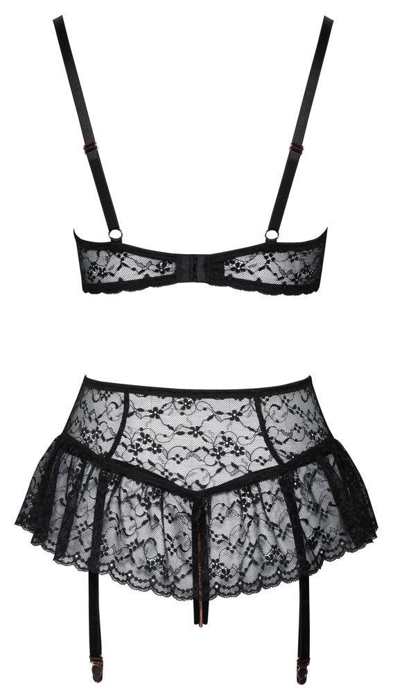 Abierta Fina – 3-Piece Crotchless Suspender Set med Rosaguld Kæder