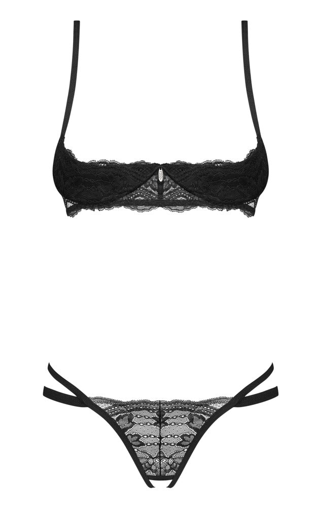 Nutris – Sort Shelf-BH & Crotchless String i Fin Blonde