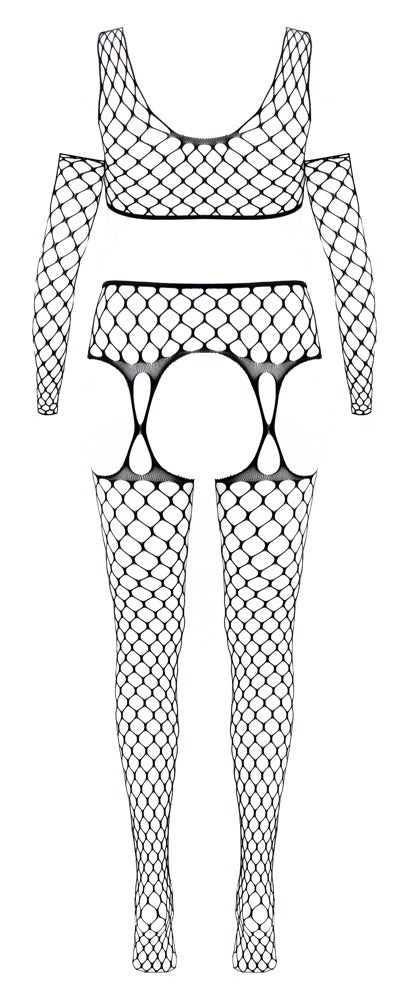 3-Delt Net Lingeri Sæt med Top & Strømpebukser - EternaNordic