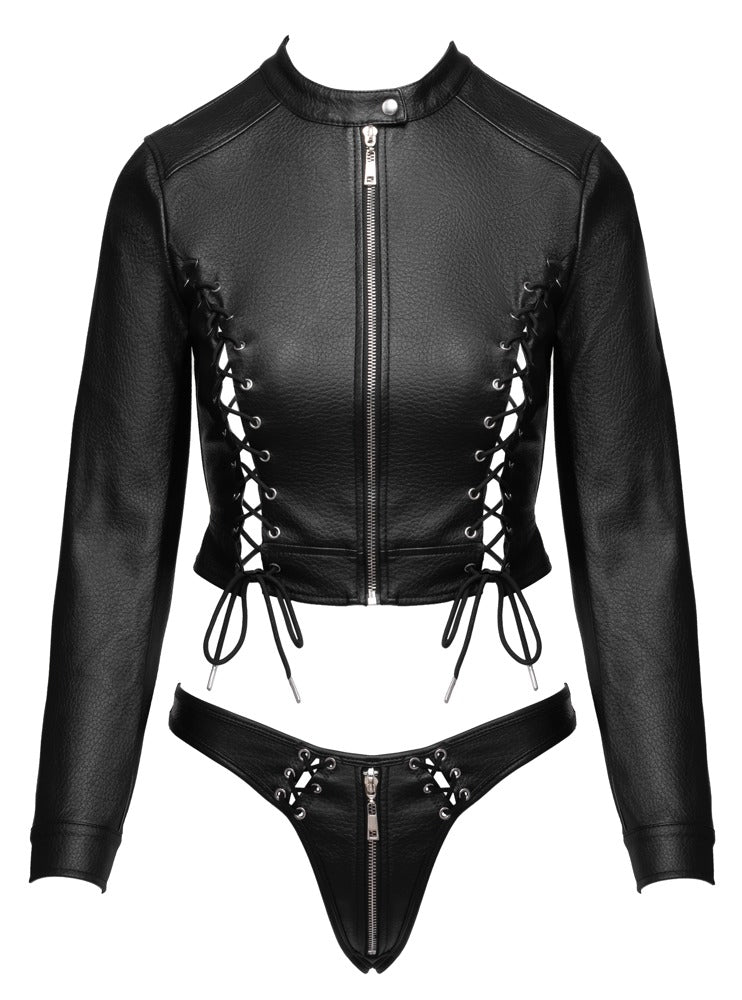 Cottelli PARTY 2-delt clubwear-sæt med cropped jakke og string
