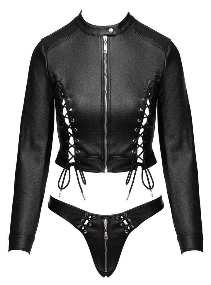 Cottelli PARTY 2-delt clubwear-sæt med cropped jakke og string