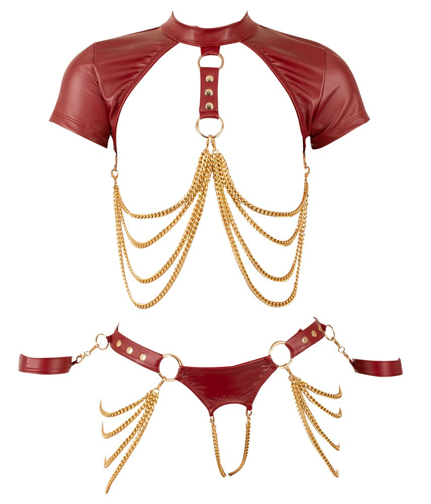 Cottelli BONDAGE open-cup sæt med kæder, ouvert string og soft cuffs