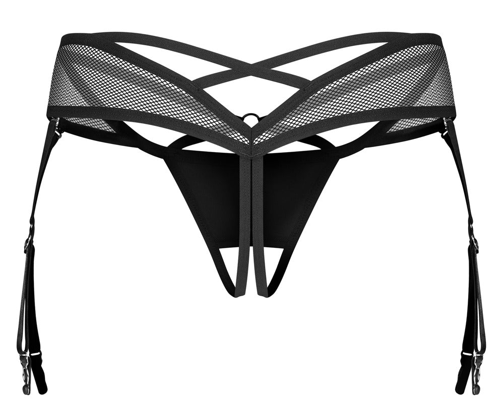 Obsessive Dominna Crotchless Thong med Strømpeholdere
