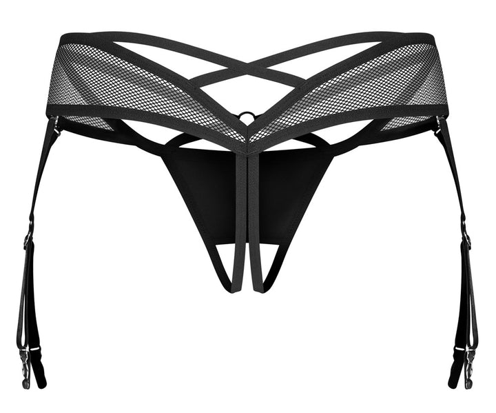 Obsessive Dominna Crotchless Thong med Strømpeholdere