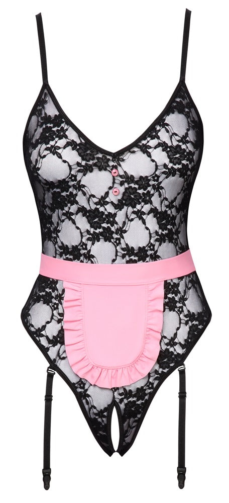 Cottelli COSTUMES ouvert maid-body med rosa forklæde
