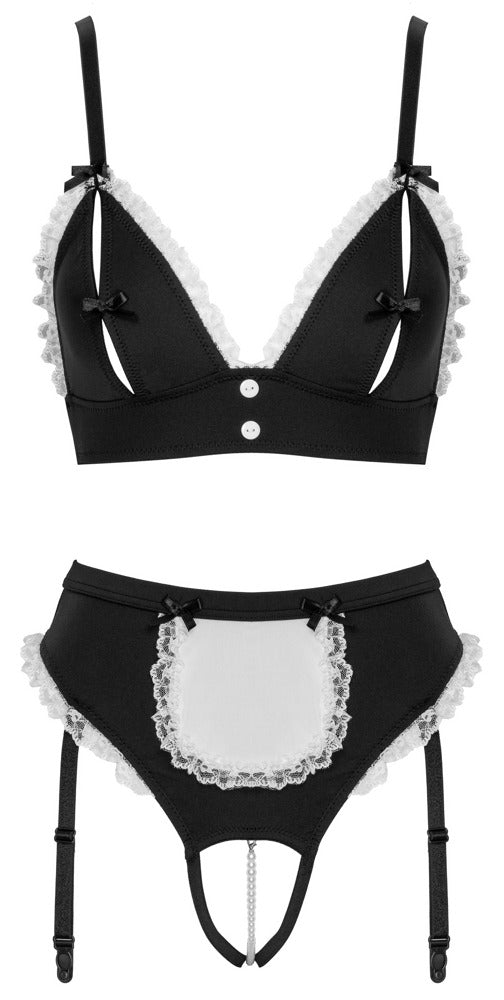 Cottelli COSTUMES maid-sæt med ouvert string og perlekæde