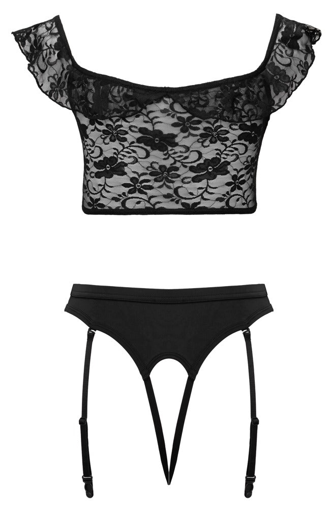 Cottelli COSTUMES Maid 2-delt Sæt med Blondetop &amp; Crotchless Strapsstring