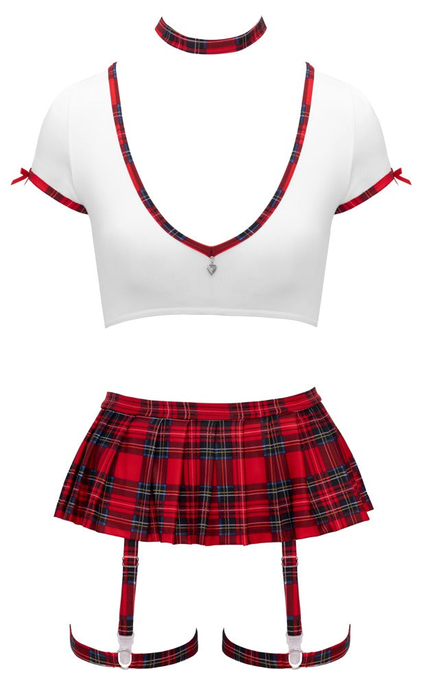Cottelli COSTUMES 4-delt Skoleuniform Kostumesæt med Crop Top &amp; Strapsnederdel