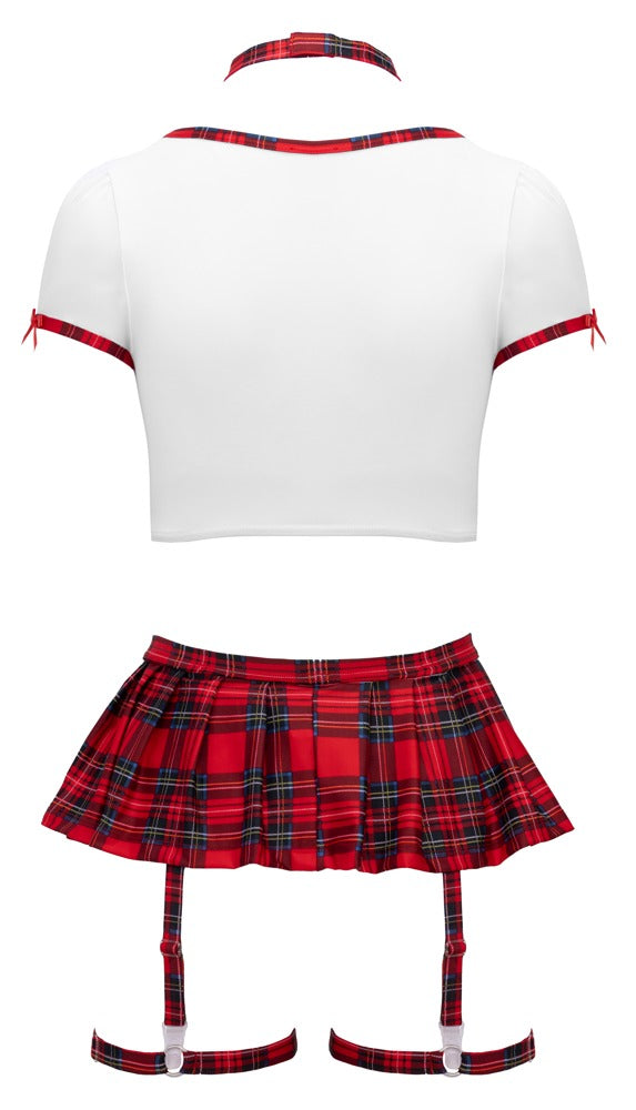 Cottelli COSTUMES 4-delt Skoleuniform Kostumesæt med Crop Top &amp; Strapsnederdel