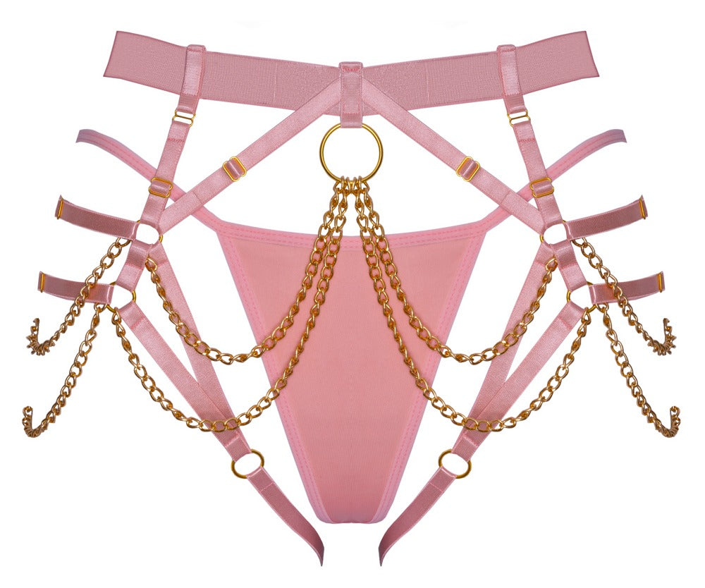 Bad Kitty Harness String med kæder og mini-G-string – rosé
