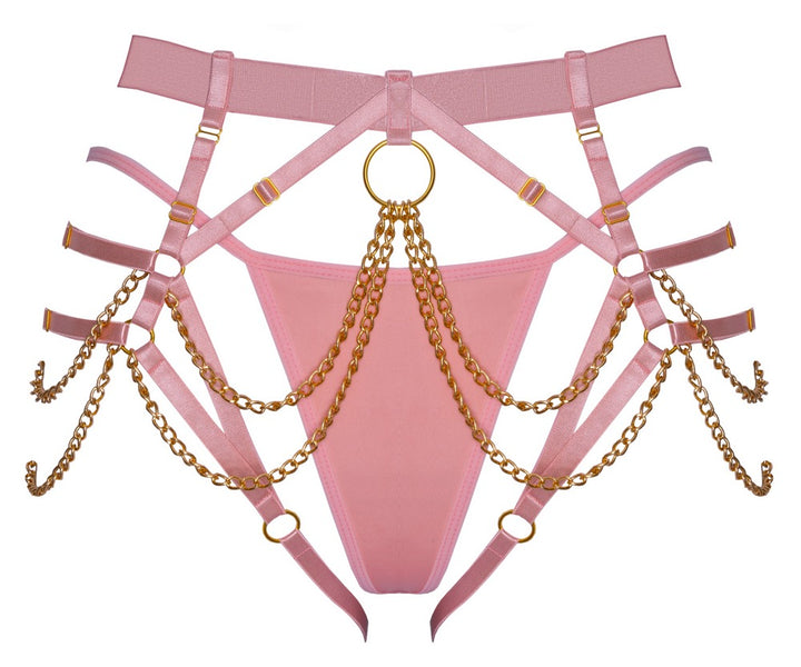 Bad Kitty Harness String med kæder og mini-G-string – rosé