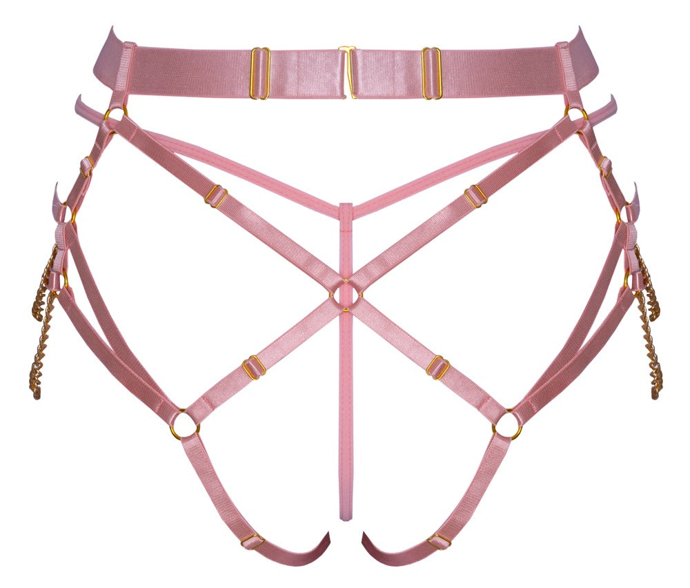 Bad Kitty Harness String med kæder og mini-G-string – rosé