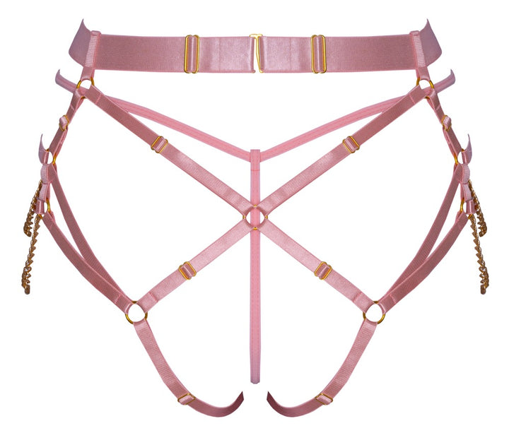 Bad Kitty Harness String med kæder og mini-G-string – rosé