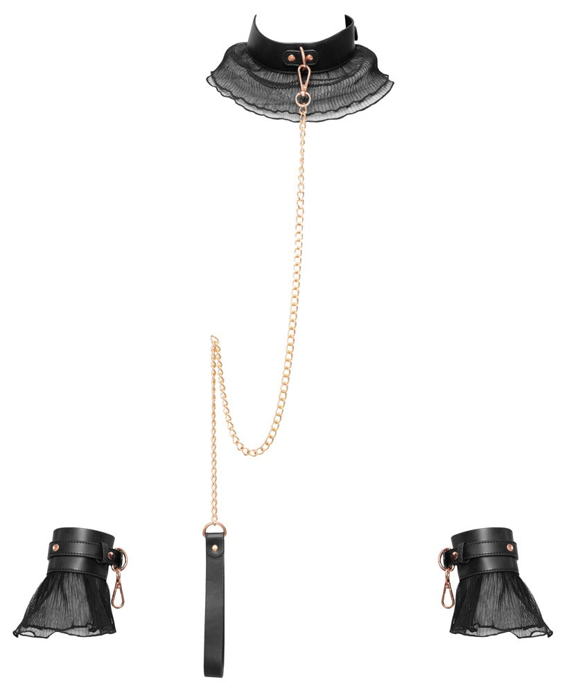 Eksklusivt Bondage Sæt med Halsbånd, Snor & Håndjern