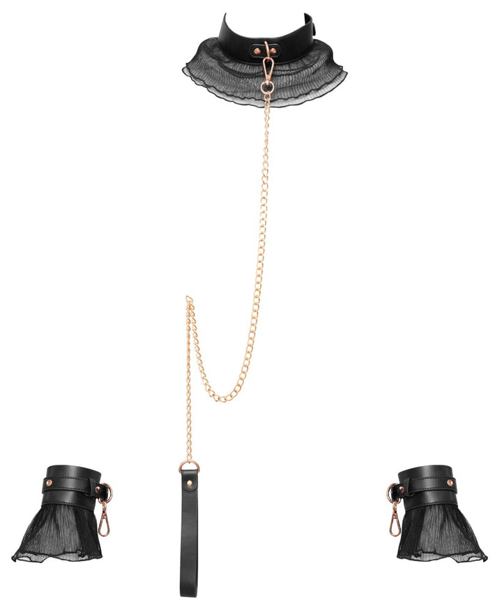 Eksklusivt Bondage Sæt med Halsbånd, Snor & Håndjern