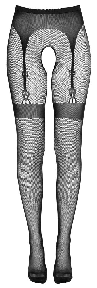 Cottelli Legware – Net Tights med Strømpeholderlook (Crotchless)