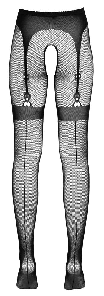Cottelli Legware – Net Tights med Strømpeholderlook (Crotchless)