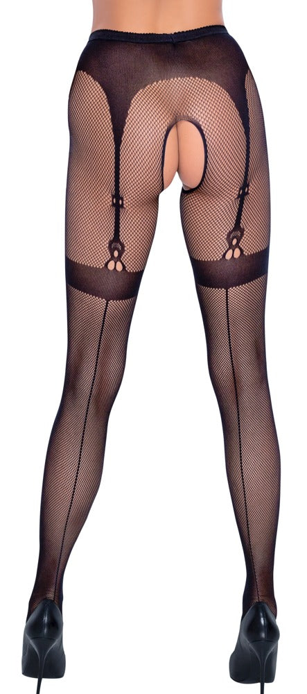 Cottelli Legware – Net Tights med Strømpeholderlook (Crotchless)