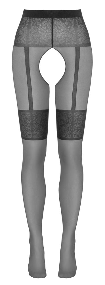 Cottelli Legware – Crotchless Tights med Vævet Strømpeholderlook (20 DEN)