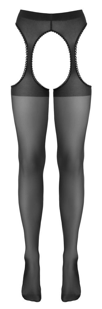 Cottelli – Sorte Crotchless Strømper med Seler & Blondekanter (20 DEN)