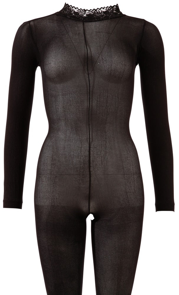 Fantasy by Cottelli transparent ouvert catsuit med blondekrave