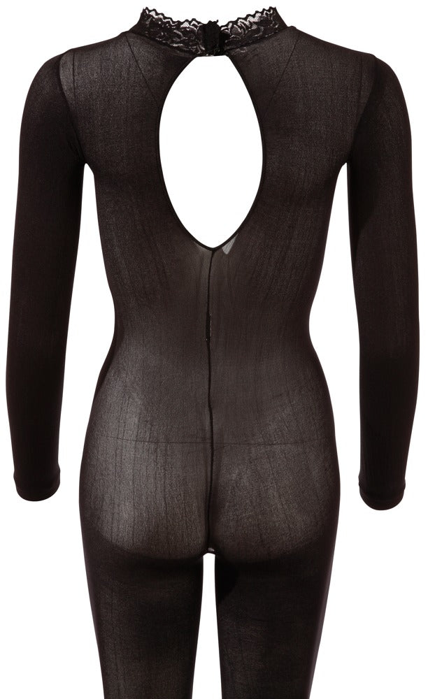 Fantasy by Cottelli transparent ouvert catsuit med blondekrave