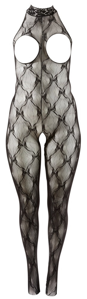 Sort catsuit i transparent diamantblonde med kropsnær pasform