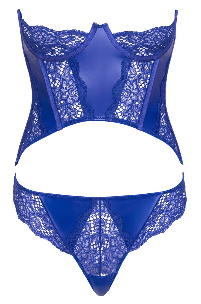 Åben Corsage & G-String i Royal Blue - EternaNordic