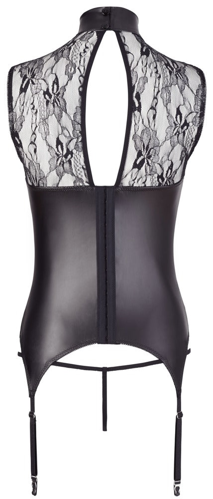 Abierta Fina Sort Open Cup Basque med Rhinestone-ring &amp; Crotchless String