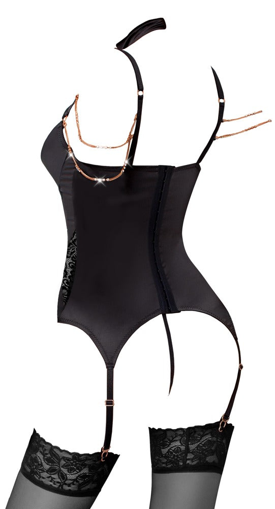 Abierta Fina Basque-sæt med Rhinestone-kæder &amp; Crotchless String