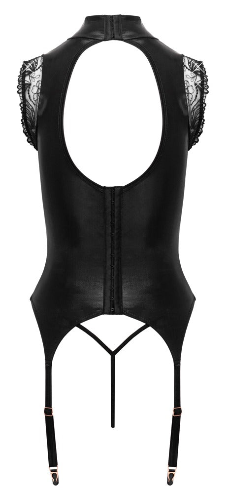 Abierta Fina Sort Open Cup Basque med Kæder &amp; Crotchless String