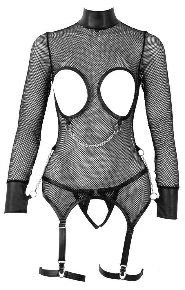 Cottelli BONDAGE open-cup basque med kæder og ouvert string