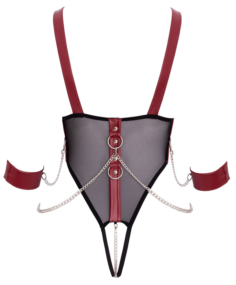 Cottelli BONDAGE ouvert body med kæder og håndmanchetter