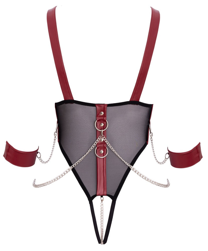 Cottelli BONDAGE ouvert body med kæder og håndmanchetter