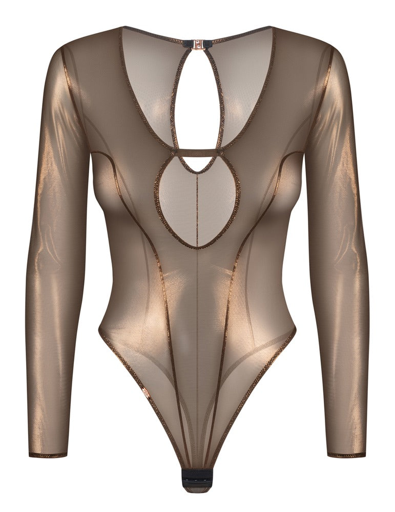 Soranna Bronze Thong Body – Langærmet, Let Transparent & Elegante Detaljer