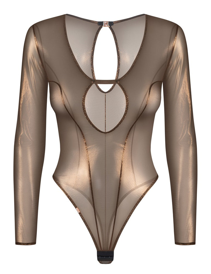 Soranna Bronze Thong Body – Langærmet, Let Transparent & Elegante Detaljer