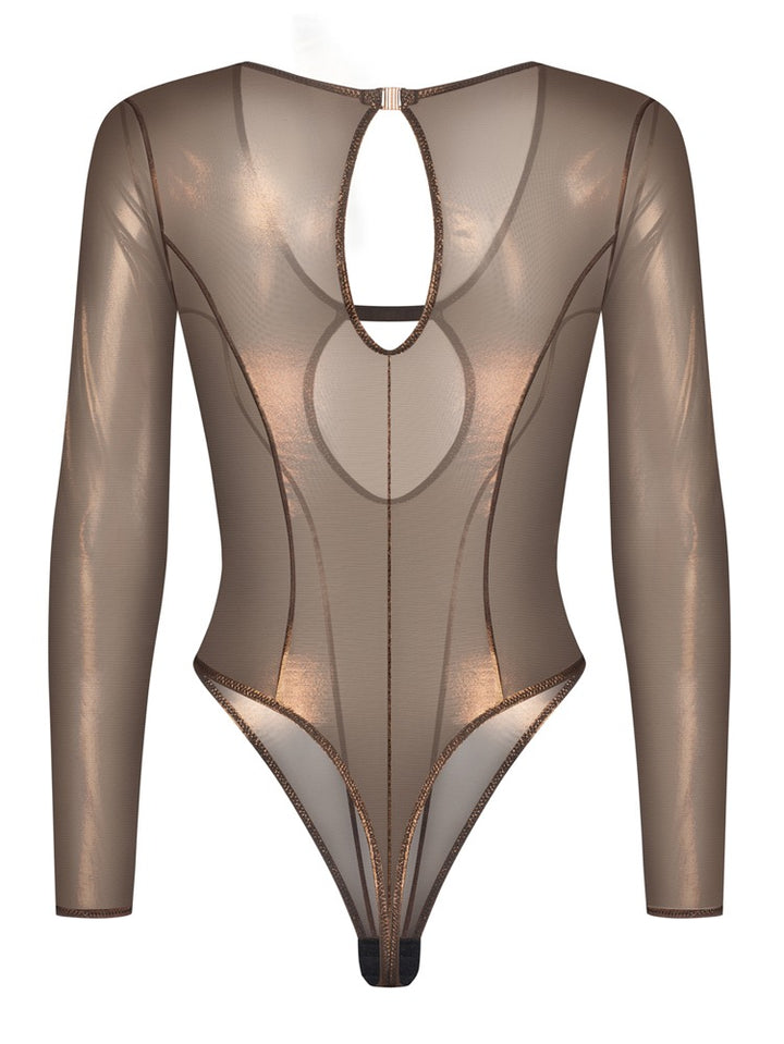 Soranna Bronze Thong Body – Langærmet, Let Transparent & Elegante Detaljer
