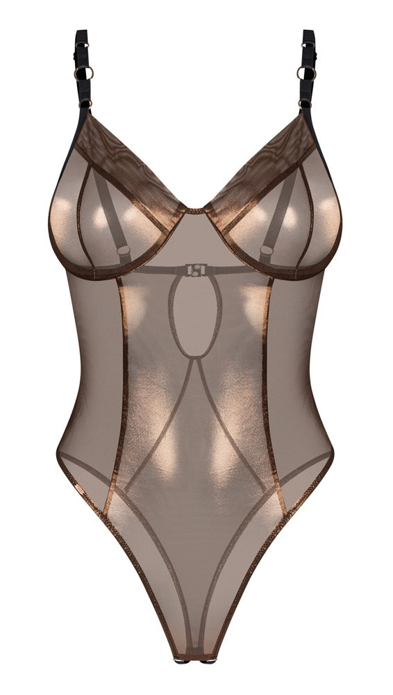 Soranna Bronze Crotchless Body – Shimmer, Underwire & High-Leg Elegance
