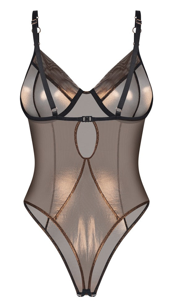 Soranna Bronze Crotchless Body – Shimmer, Underwire & High-Leg Elegance