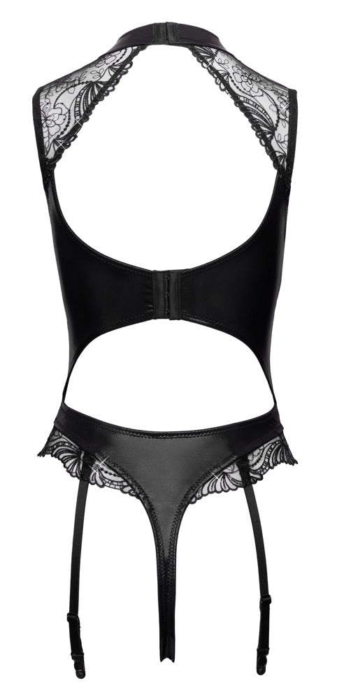 Cottelli LINGERIE Sort Crotchless Body med Strømpeholdere &amp; Pailletter
