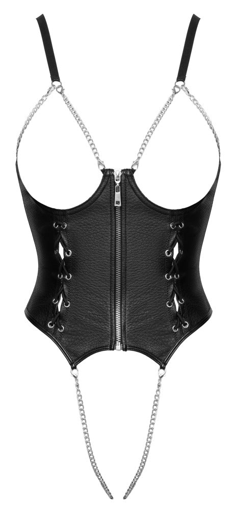 Cottelli LINGERIE ouvert body med sølvfarvede kæder over det åbne skridt
