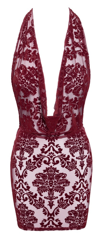 Transparent Halterneck Mini Kjole i Bourgogne - EternaNordic