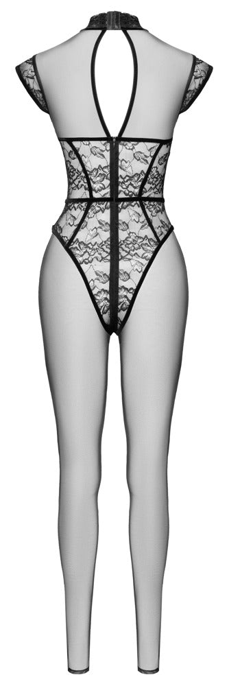 Cottelli PARTY Sort Transparent Jumpsuit med Blonde-look &amp; 3-vejs Lynlås