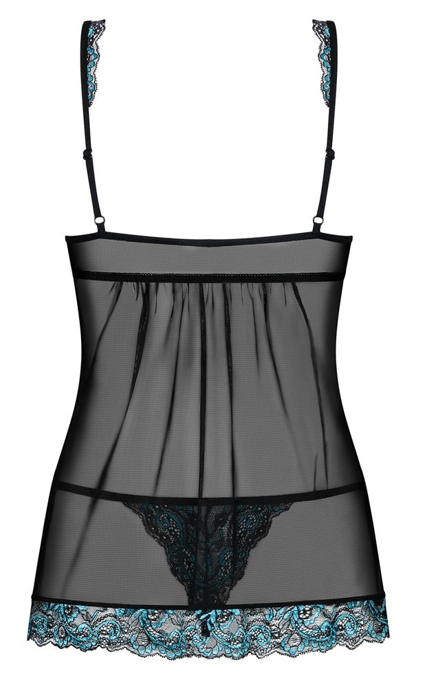 Amanta Babydoll & String – Sort, Transparent & Blonde