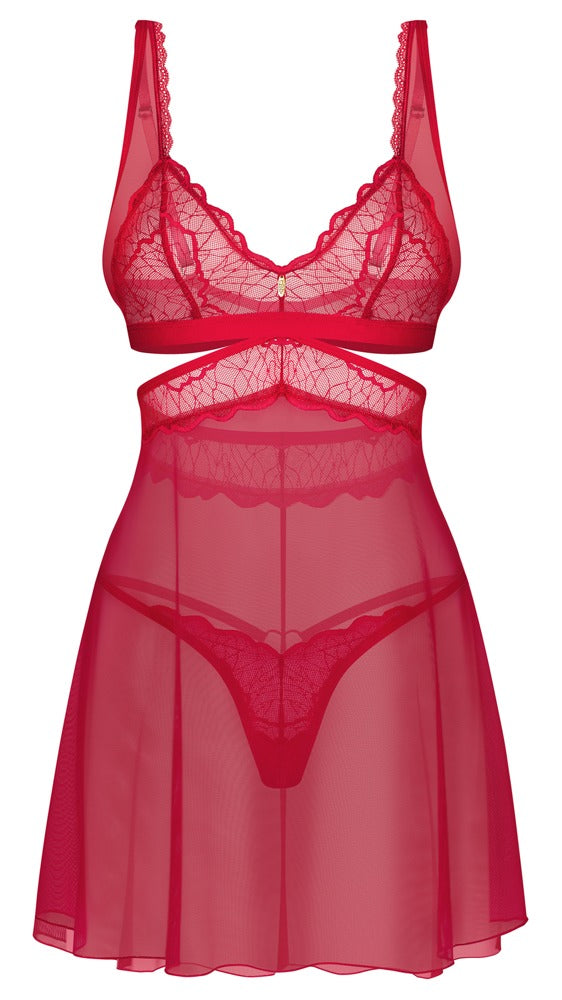 Cupide Desir Babydoll & Tanga – Rød Lace & Gulddetaljer