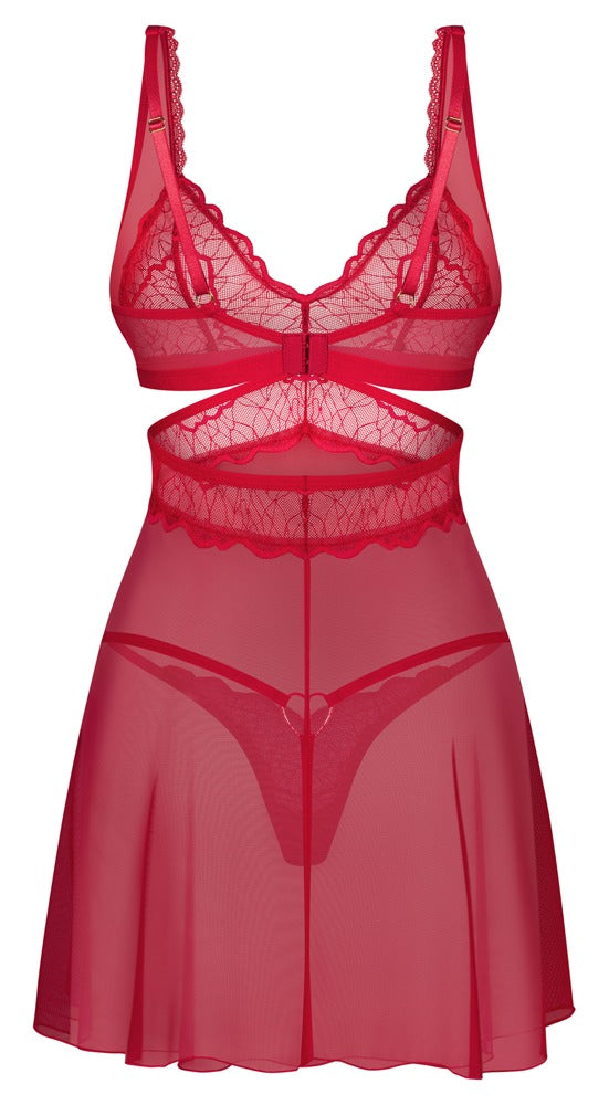 Cupide Desir Babydoll & Tanga – Rød Lace & Gulddetaljer