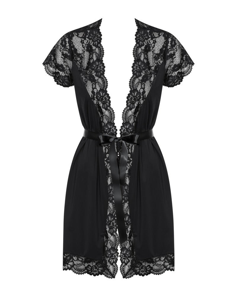 Elegant Sort Robe – Satinbånd & Lace Detaljer