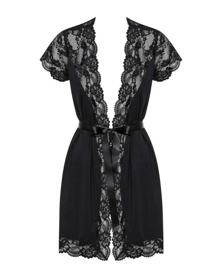 Elegant Sort Robe – Satinbånd & Lace Detaljer