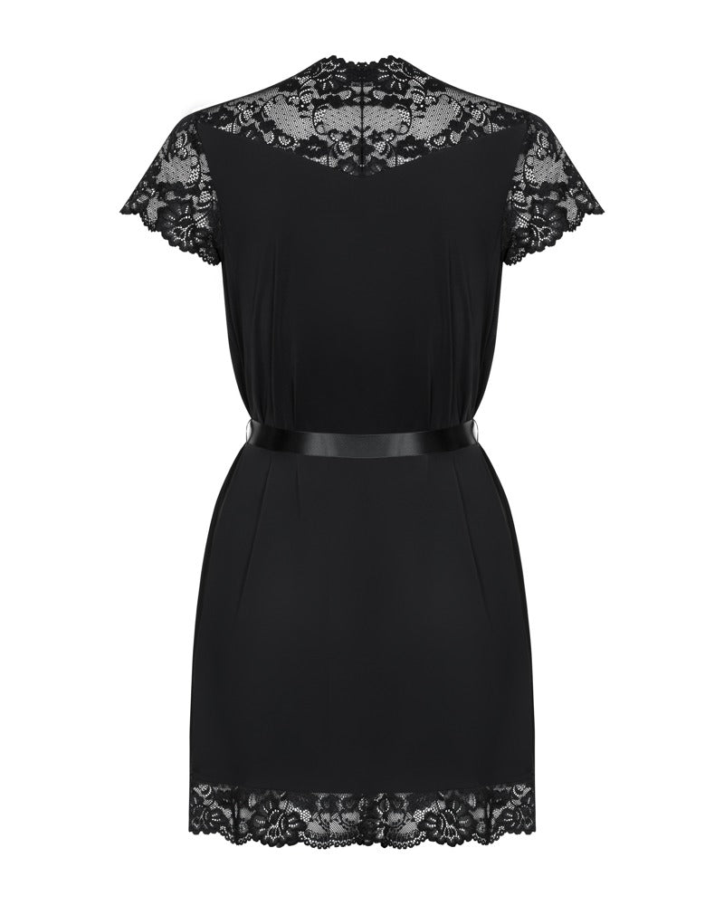 Elegant Sort Robe – Satinbånd & Lace Detaljer